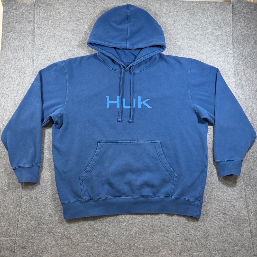 HUK Heavyweight Fleece Hoodie Mens XL Blue Fishing Outdoor Pullover Performance